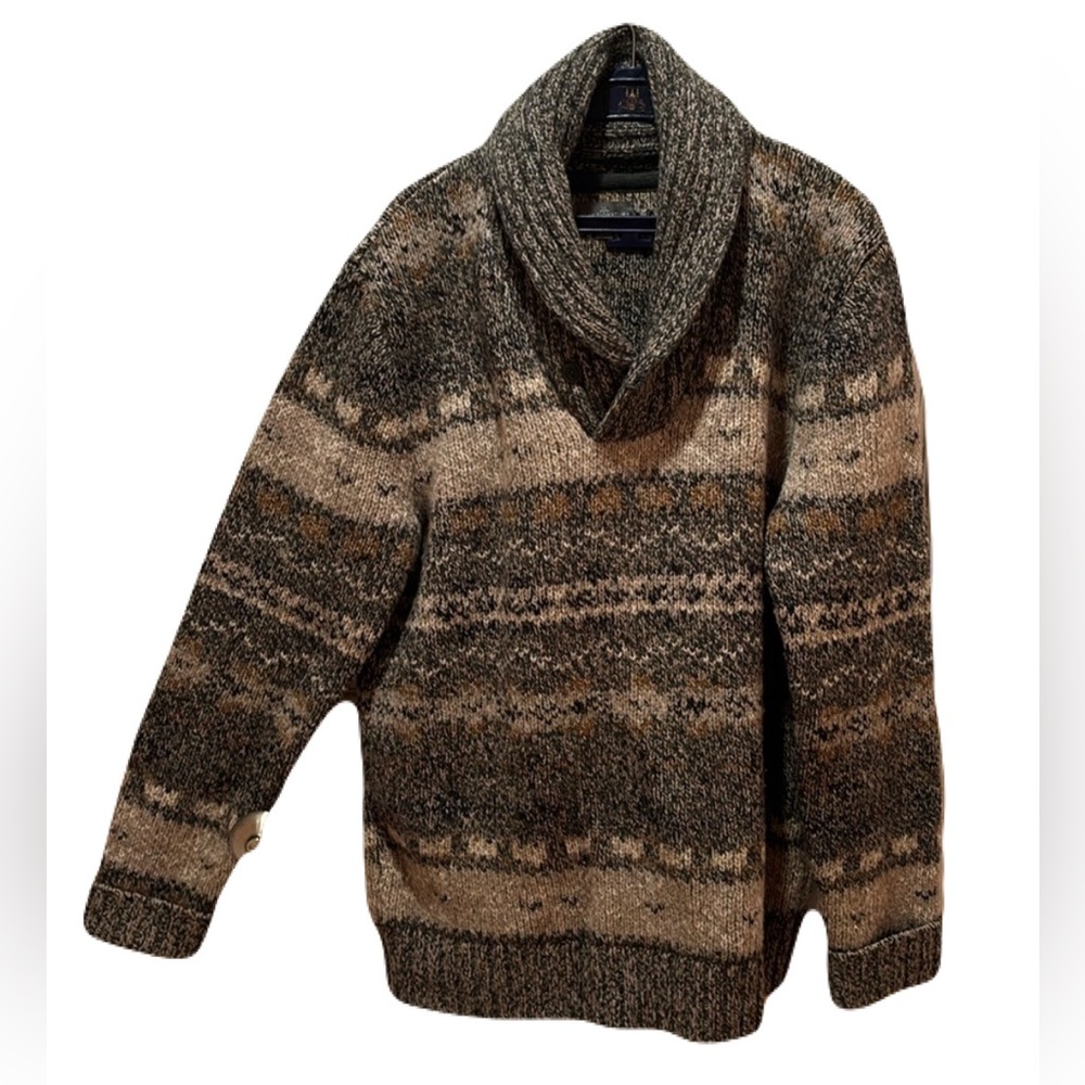 L.L. Bean Signature thick Knit Lambswool Blend Pullover Sweater shawl collar SzL